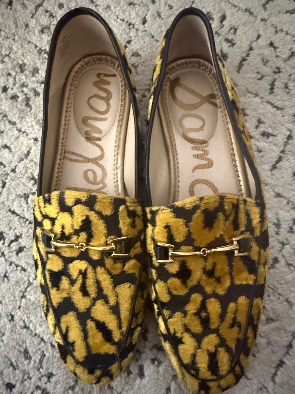 Sam Edelman Yellow and Black Leopard-Print Horsebit Loafers